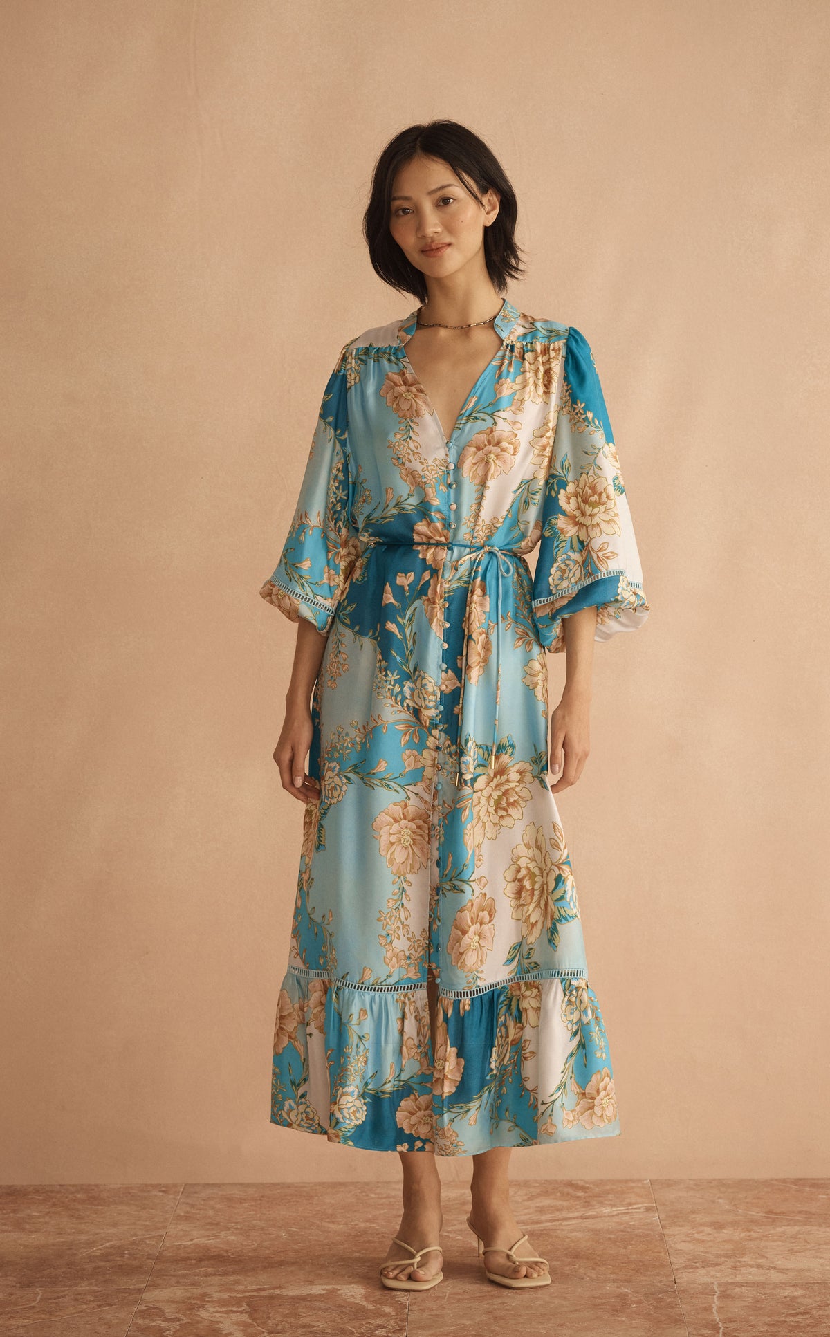 Detail of LUCENTE Silk Frill Midi Dress