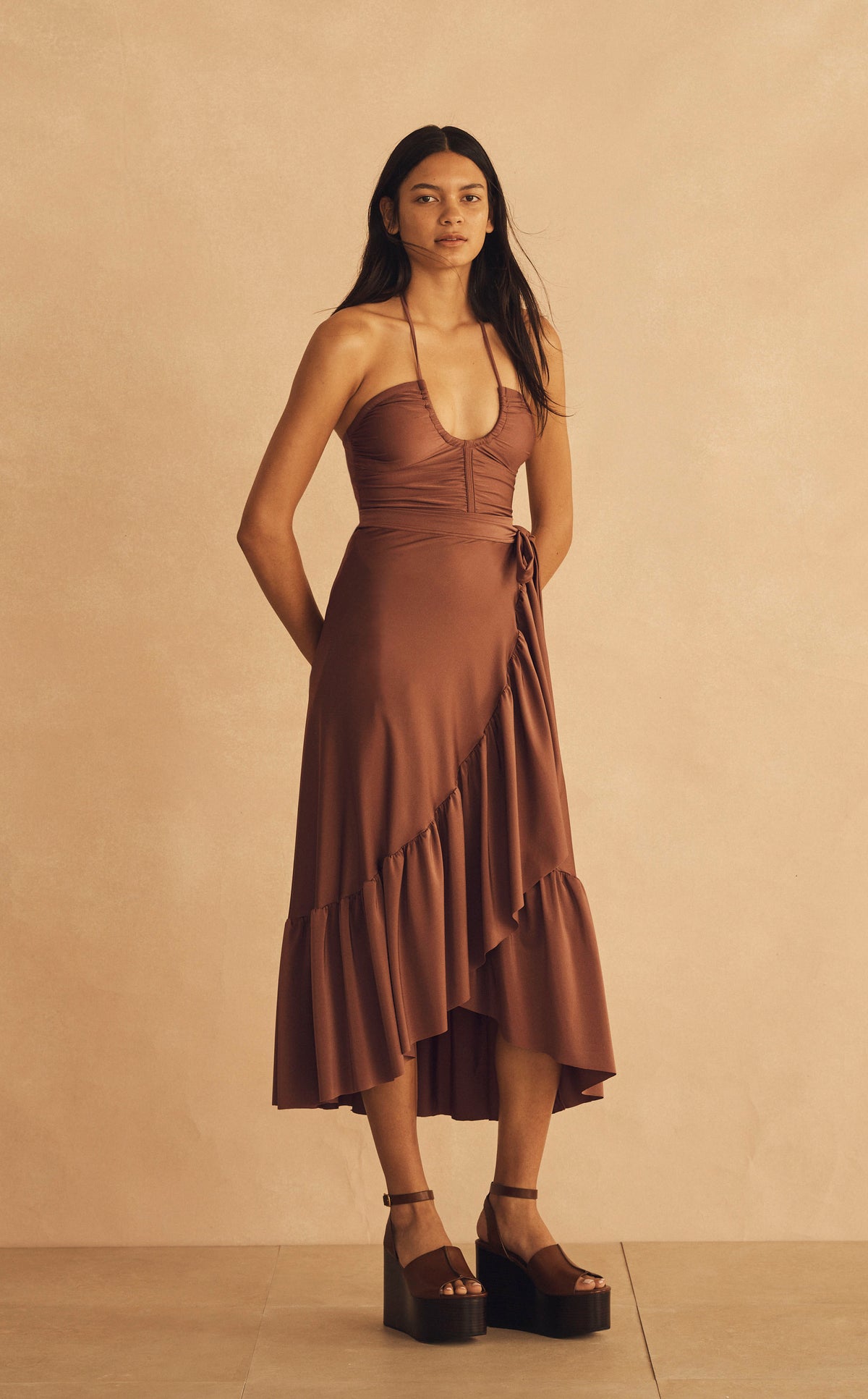 The look: ROMA DI SERA Lycra Ruffle Wrap Skirt