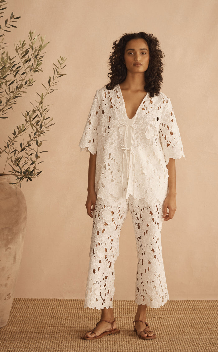 BIANCA ORNATO Appliqué Tie Front Top, front view