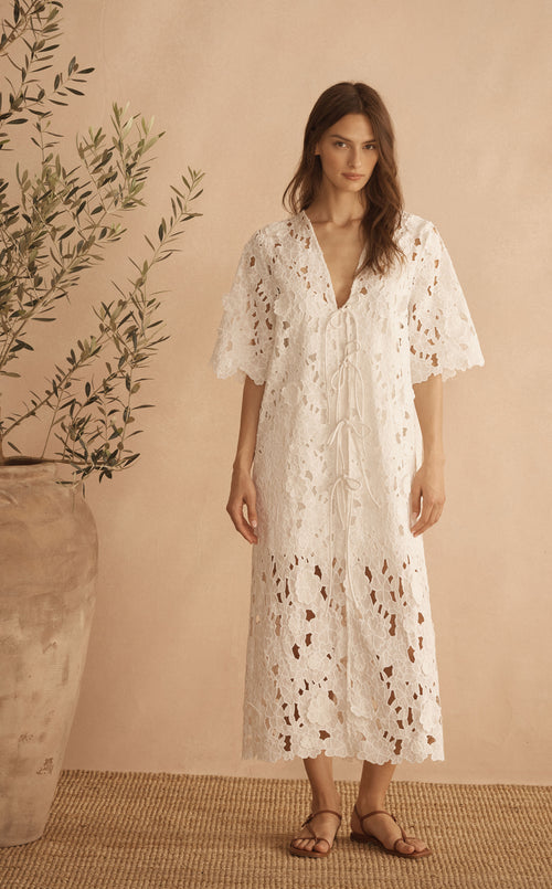 BIANCA ORNATO Appliqué Tie Front Tunic Dress, front view