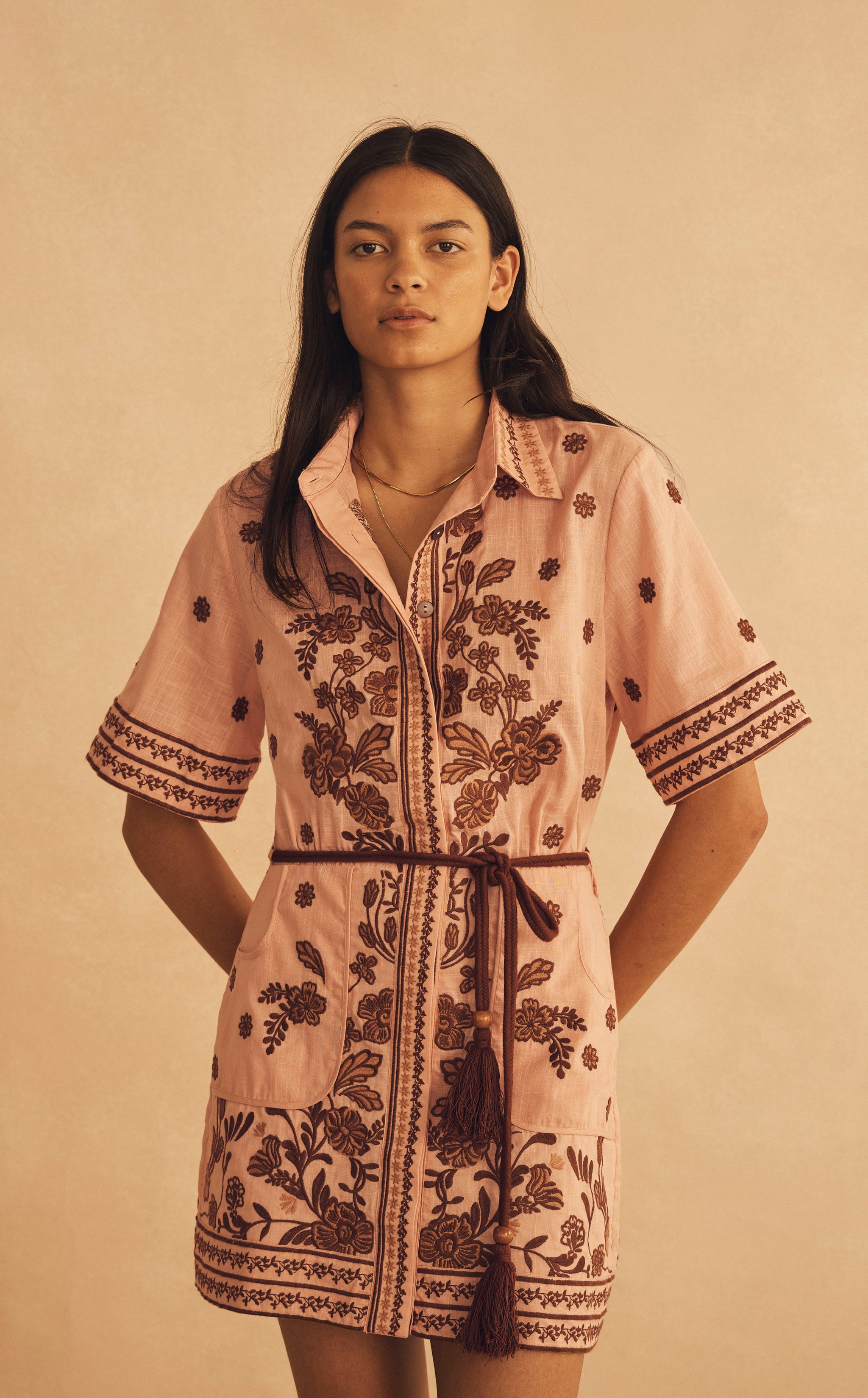 INFIORATA EMBROIDERED Mini Shirt Dress – AUR OCEÀ