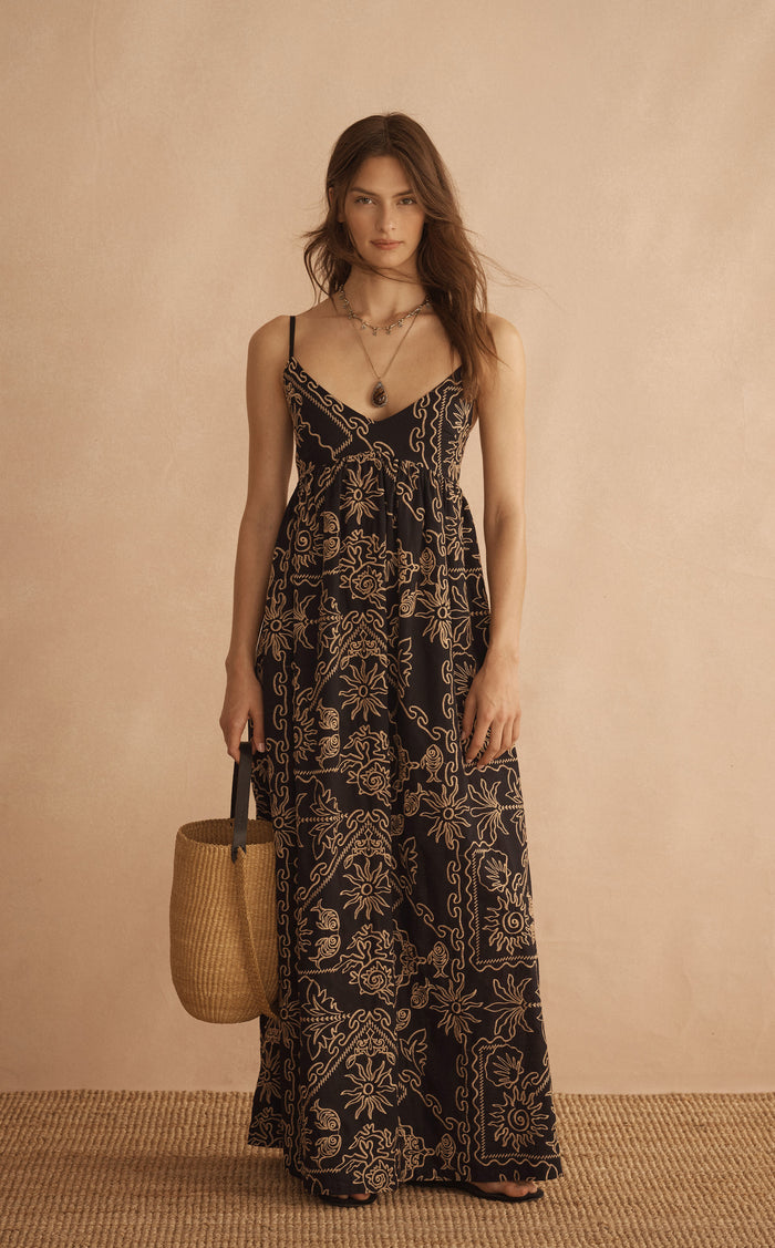 INTARSIO Embroidered Scoop Maxi Dress, front view