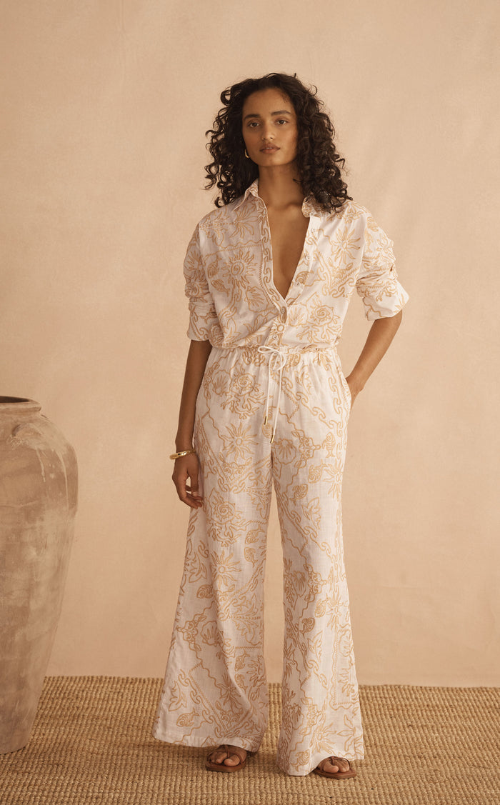 INTARSIO Embroidered Gathered Wide Leg Pant, front view