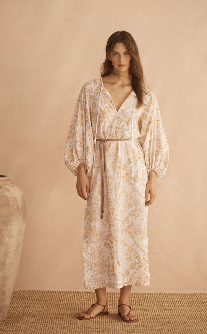 INTARSIO Embroidered Billow Sleeve Tunic Dress, front view