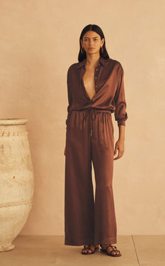 ROMA DI SERA Silk Gathered Wide Leg Pant