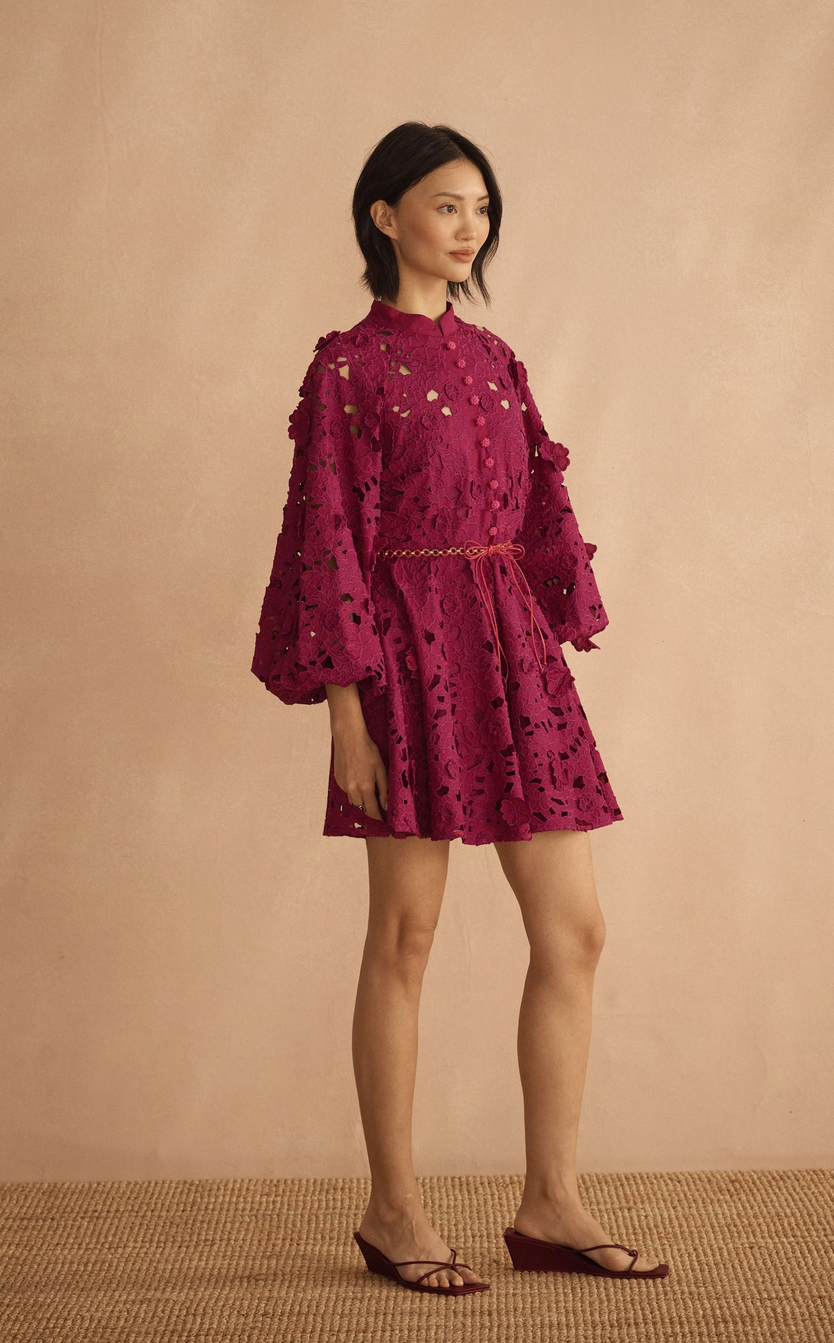 The look: ROSARIA ORNATO Appliqué Billow Sleeve Mini Dress