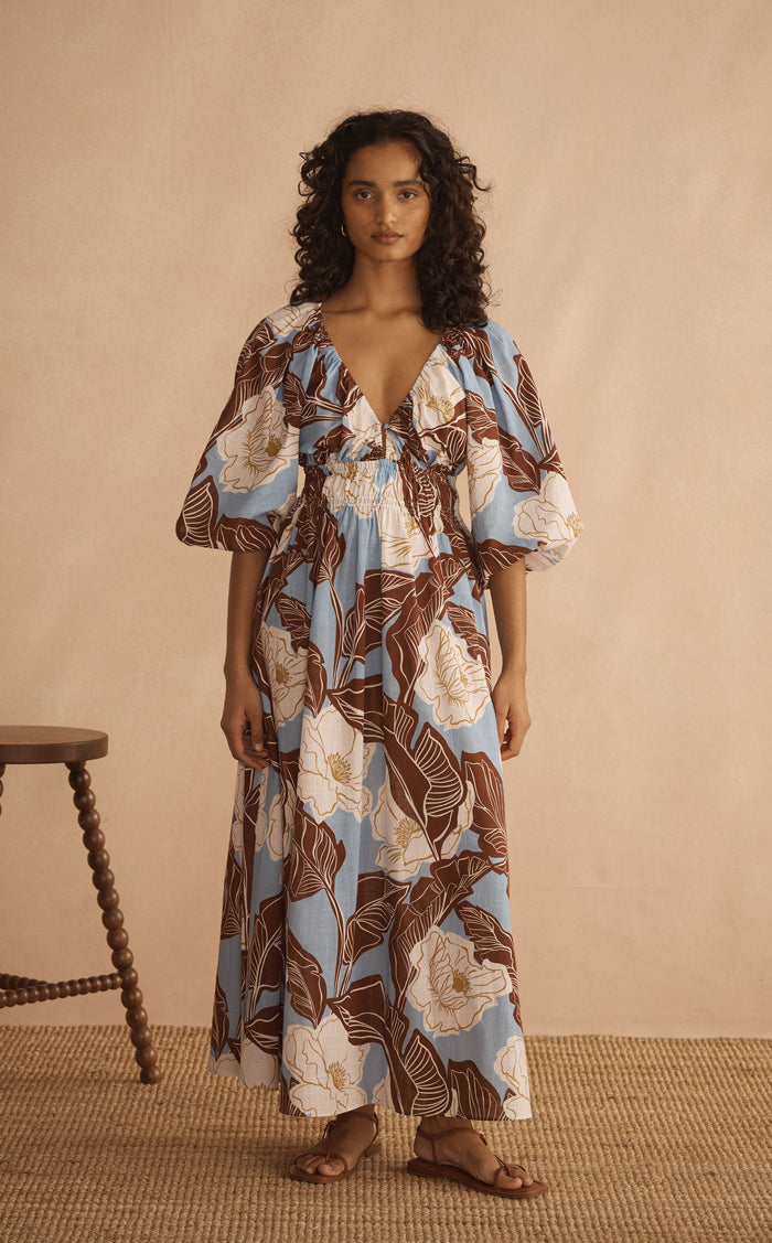 VALEN Plunge Blousson Dress, front view